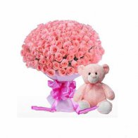 30 Pink Roses with Teddy