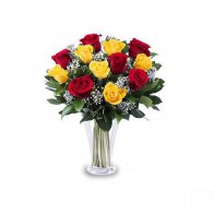 Red & Yellow Rose in Vase