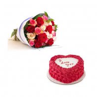 Heart Cake & Mixed Roses