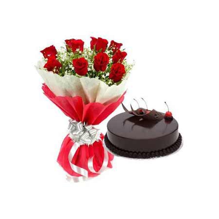 Red Roses & Choco-Truffle Cake